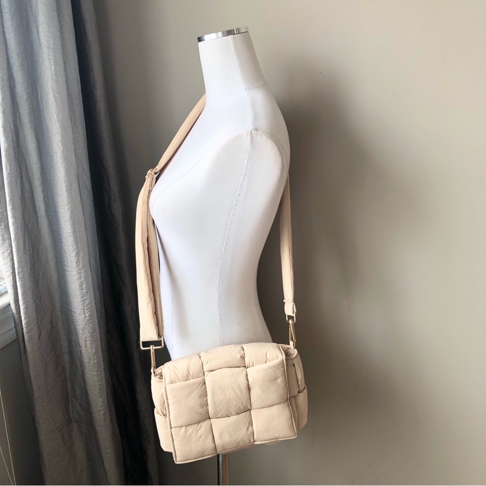 Tan quilted crossbody bag